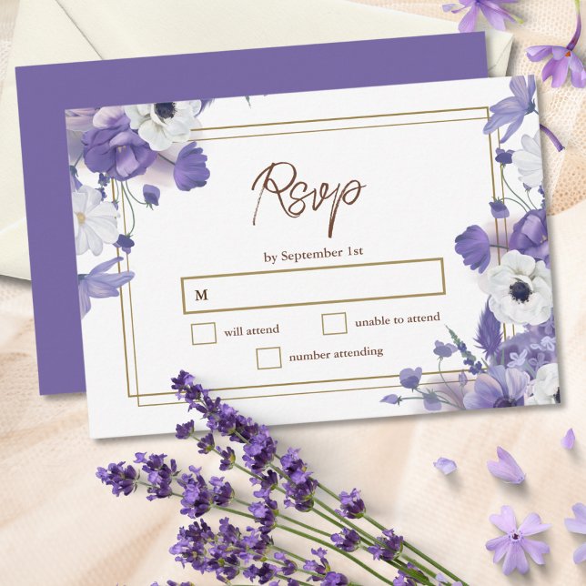 Carte Mariage fleur sauvage d'or géométrique Russe viole (Créateur téléchargé)