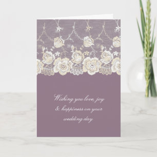 Carte Mariage Fleurie en Dentelle Crème Blanche Violet R