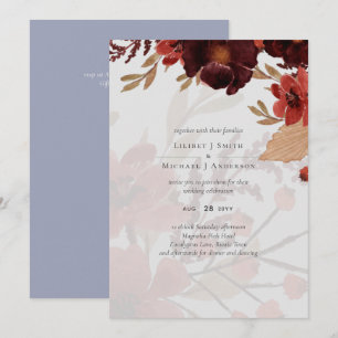 Carte Mariage Floral Automnal Orange Bourgogne Économiqu