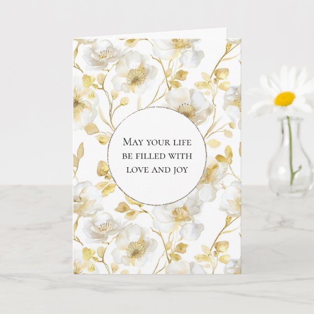 Carte Mariage floral blanc or romantique (Petite plante)