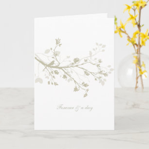 Carte Mariage Floral Branches d'Oiseau Crème Bleu