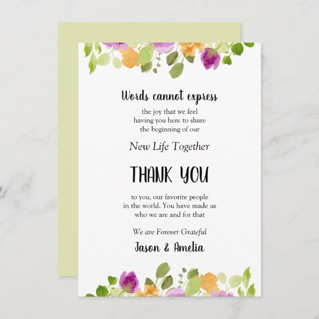 Carte Mariage Floral Cadre Merci (Devant / Derrière)