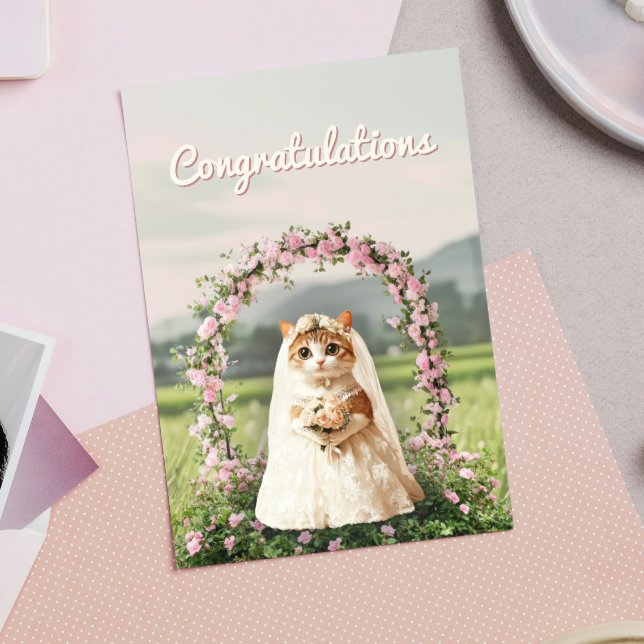 Carte Mariage floral chat mignon félicitations salutatio (Créateur téléchargé)
