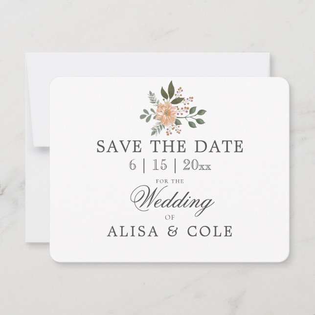 Carte Mariage floral minimal moderne ENREGISTRER LA DATE (Devant)