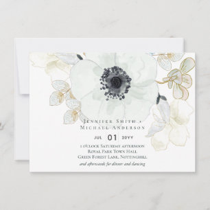 Carte Mariage floral or blanc marine