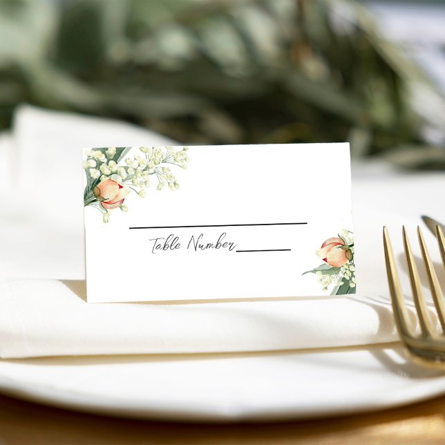 Carte Mariage Floral Place Peach Watercolor (Peach floral wedding table place card.)