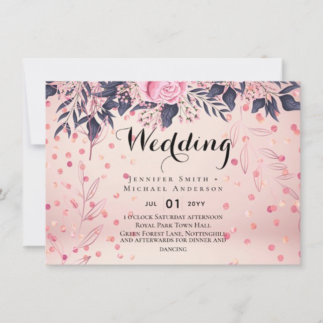 Carte Mariage floral rose moderne (Devant)
