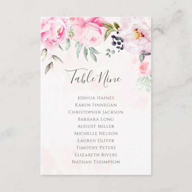 Carte Mariage floral rose Peony Plan du tableau (Devant)