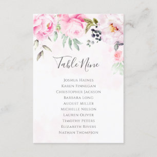 Carte Mariage floral rose Peony Plan du tableau
