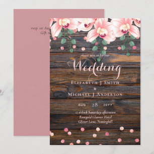 Carte Mariage floral rose Rose rustique