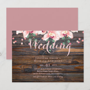 Carte Mariage floral rose Rose rustique