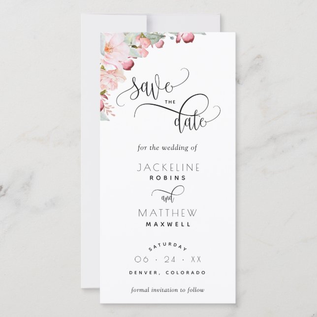 Carte Mariage Floral Rose Vierge Enregistrer La Date Sig (Devant)