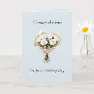 Carte Mariage Floral Roses Blanches Bleu Clair