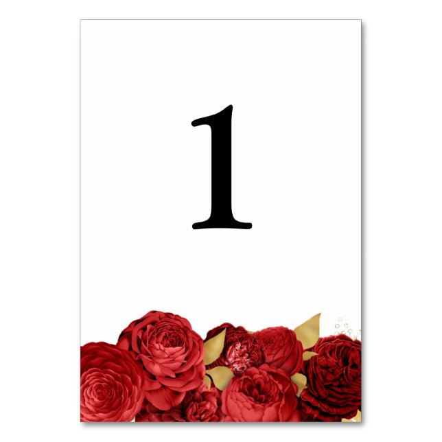 Carte Mariage Floral Rouge Et Or Numéro De Table (Par défaut)