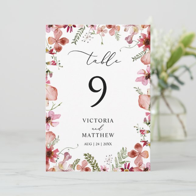 Carte Mariage floral rouille de pêche rustique Numéro de (Debout devant)