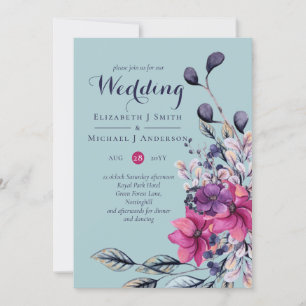 Carte Mariage floral vert Fuchsia Sage
