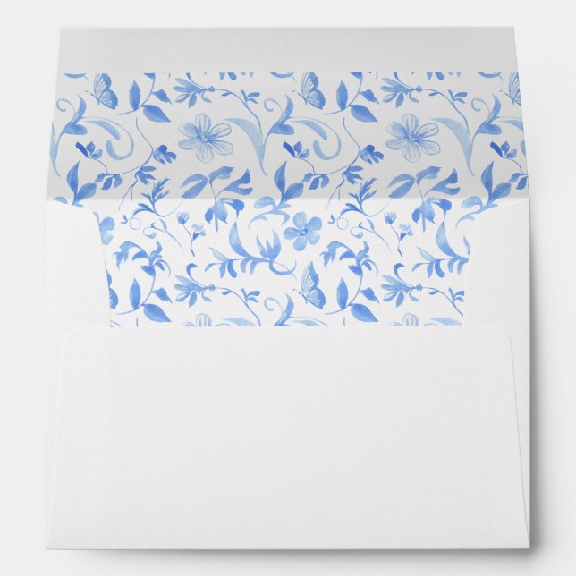 Carte mariage florale bleu clair Enveloppe (Dos (Bas))