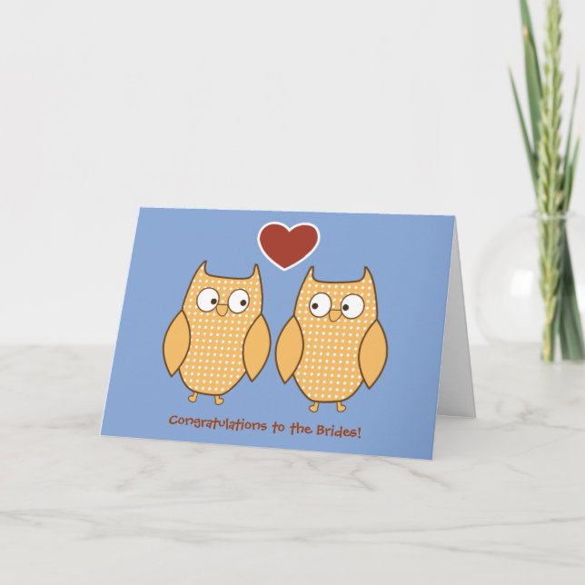 Carte Mariage gay Owls pour Lesbian Brides (Devant)