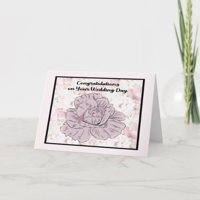 Carte Mariage générale avec Rose Lavender & Fleurs (Devant)