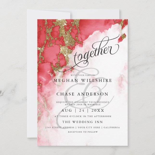 Carte MARIAGE | Géode de Corail Aquarelle BarefootBride™ (Devant)