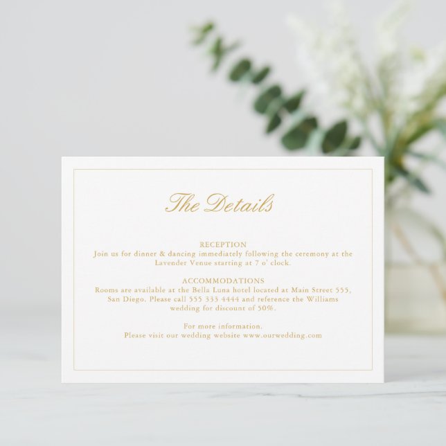 Carte mariage Gold Crest Monogram Détails (Debout devant)