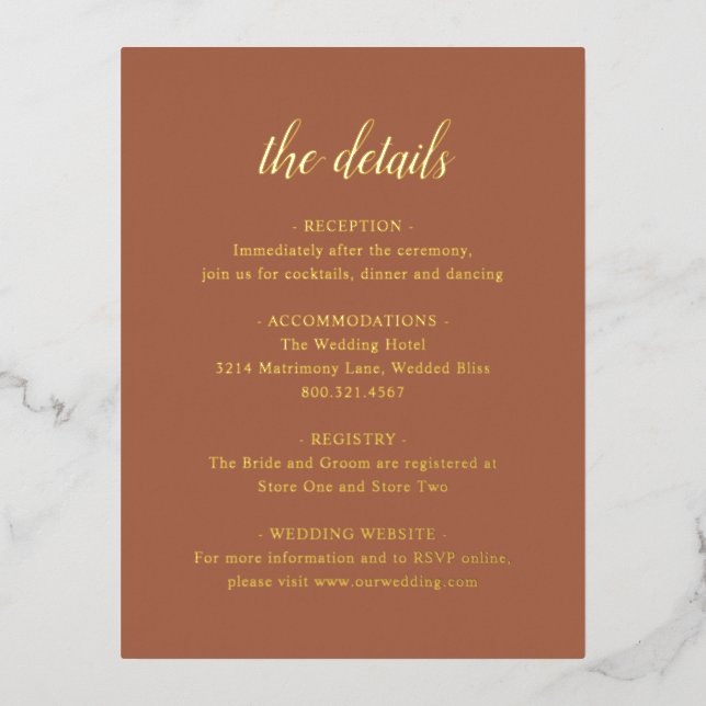 Carte Mariage Gold Foil Terracotta (Recto)