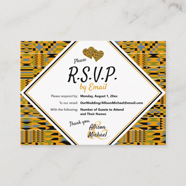 Carte Mariage Golden African Kente K46 RSVP (Devant)