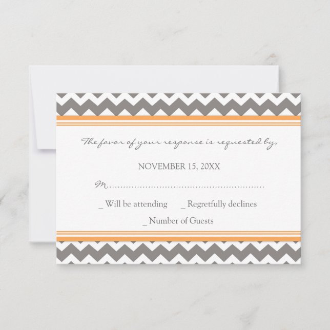 Carte Mariage Gray Orange Chevron RSVP (Devant)