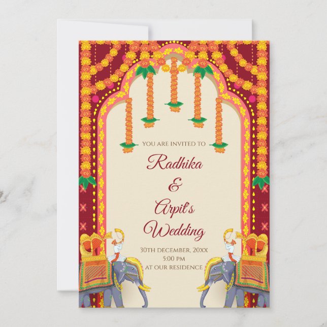 Carte Mariage hindoue et invitation au mariage ind (Devant)