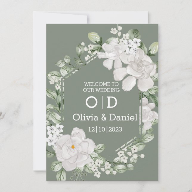 Carte Mariage Invitation Fleur Verte (Devant)