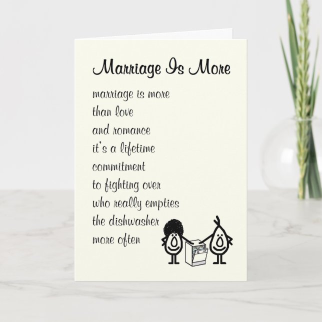 Carte Mariage Is More - un poème de félicitations amusan (Devant)