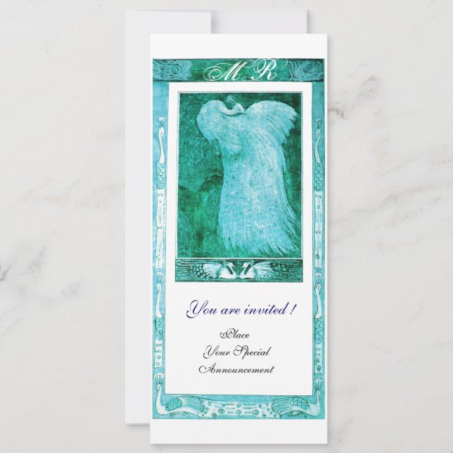 Carte MARIAGE LOVE PEACOCK MONOGRAM Turquoise White Prog (Devant)