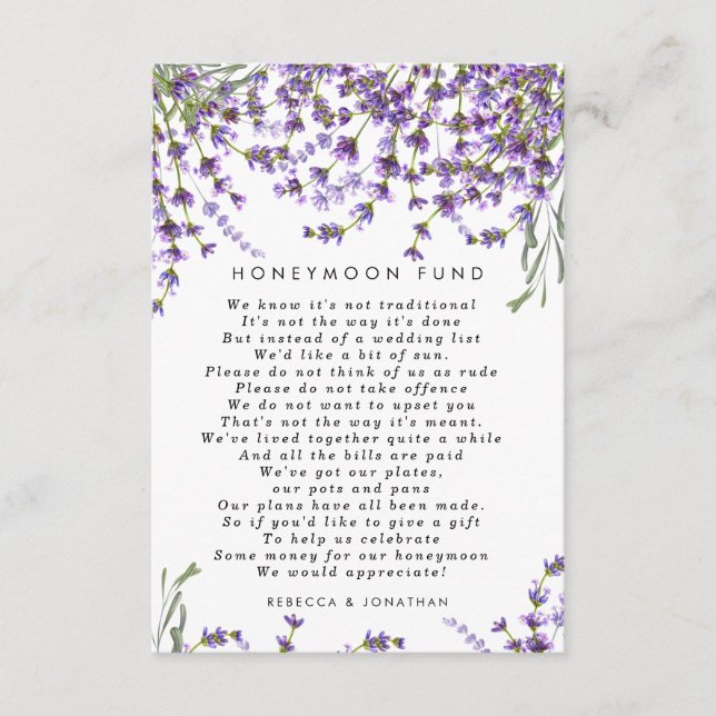 carte mariage lune de miel lavande (Devant)