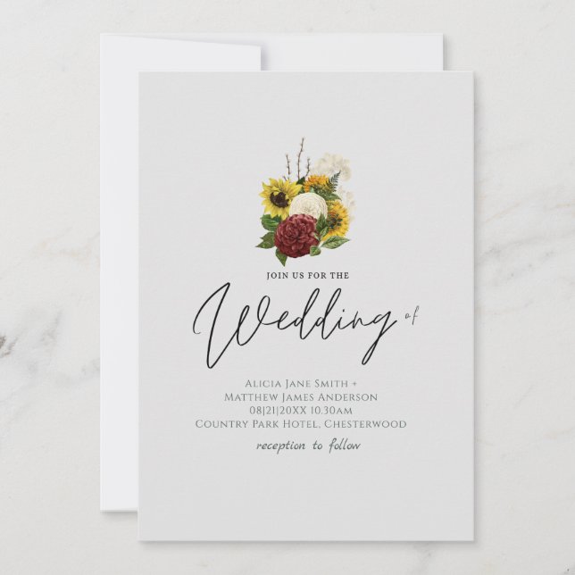 Carte Mariage manuscrit de fleurs de soleil de Bourgogne (Devant)
