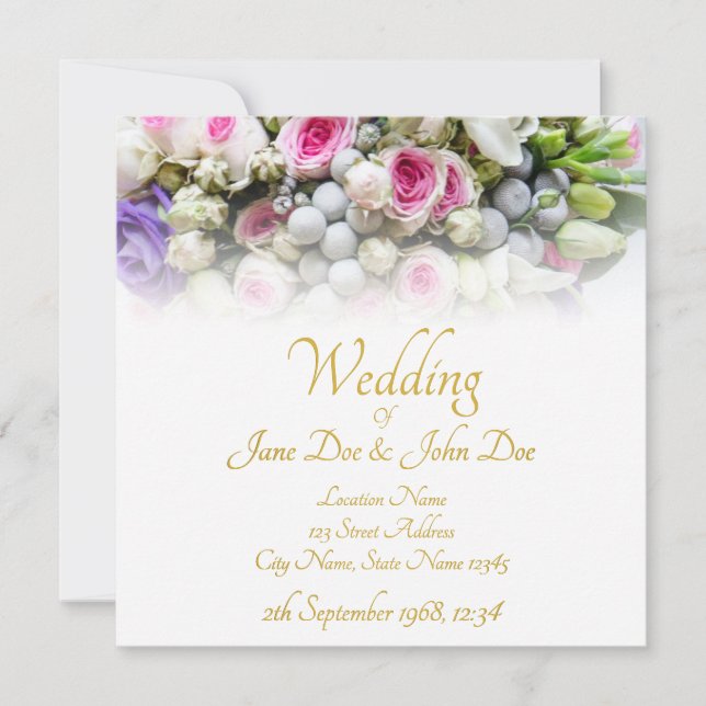 Carte Mariage - mariée avec bouquet mariage coloré (Devant)