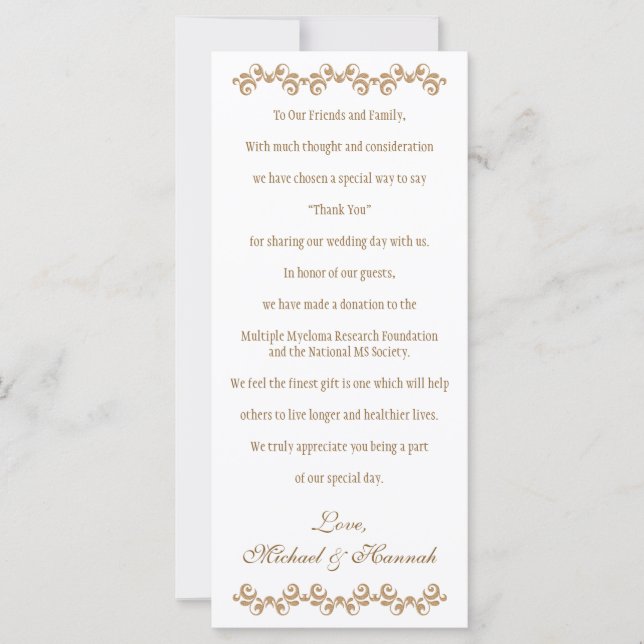 Carte Mariage marocain de charité en or orange monogramm (Devant)