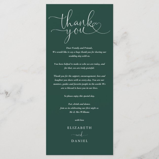 Carte Mariage Merci Emerald Green Script (Devant)