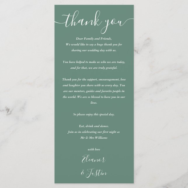 Carte mariage Merci Eucalyptus Green Place (Devant)