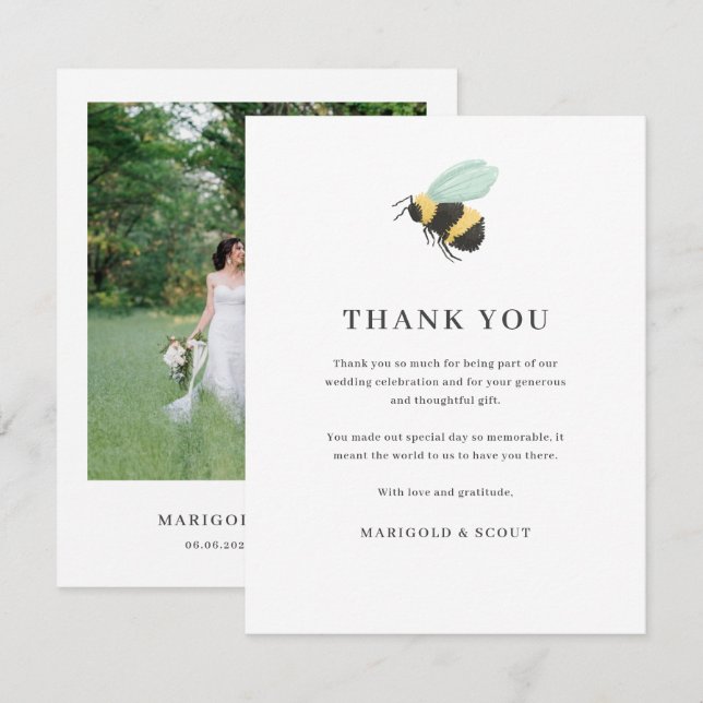 Carte Mariage Merci photo avec Bumble Bee (Devant / Derrière)
