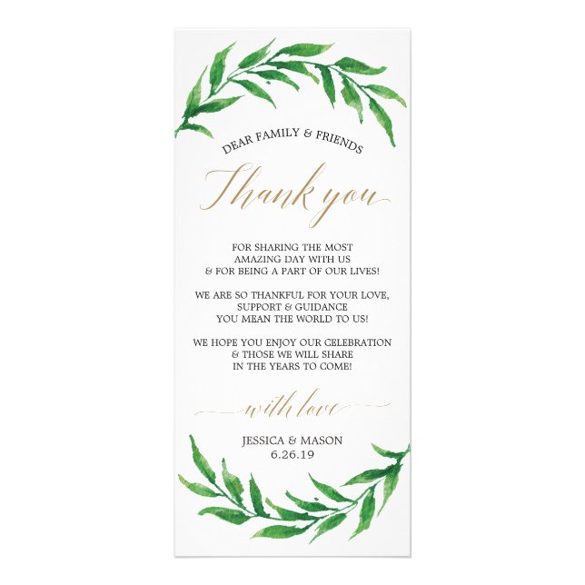 Carte mariage Merci Place et menu - Verdure (Devant)