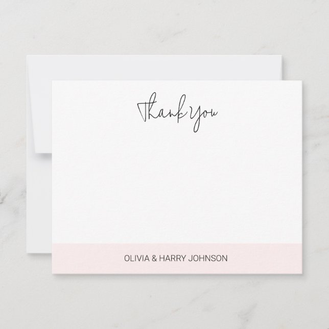 Carte mariage Merci rose blanc plat (Devant)
