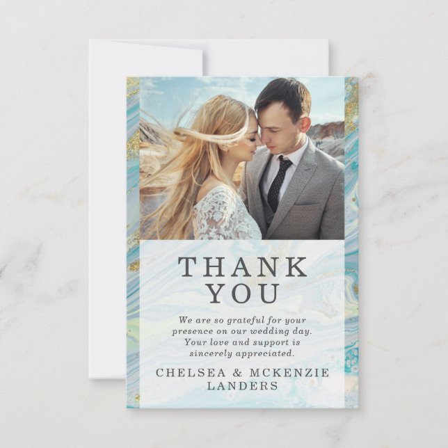 Carte Mariage Merci Turquoise Gold Marble (Devant)
