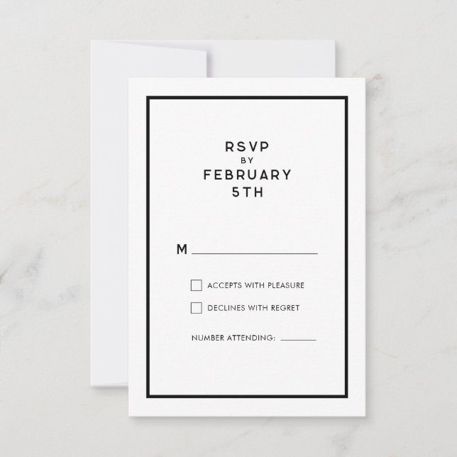 Carte Mariage minimal Noir & Blanc Français Chic RSVP (Devant)