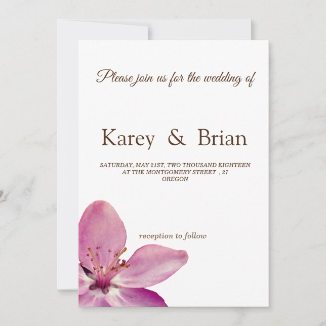 Carte Mariage minimale rose en fleurs florales (Devant)