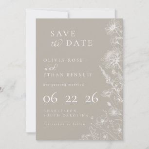 Carte Mariage Minimaliste Botanique Taupe Économisez la