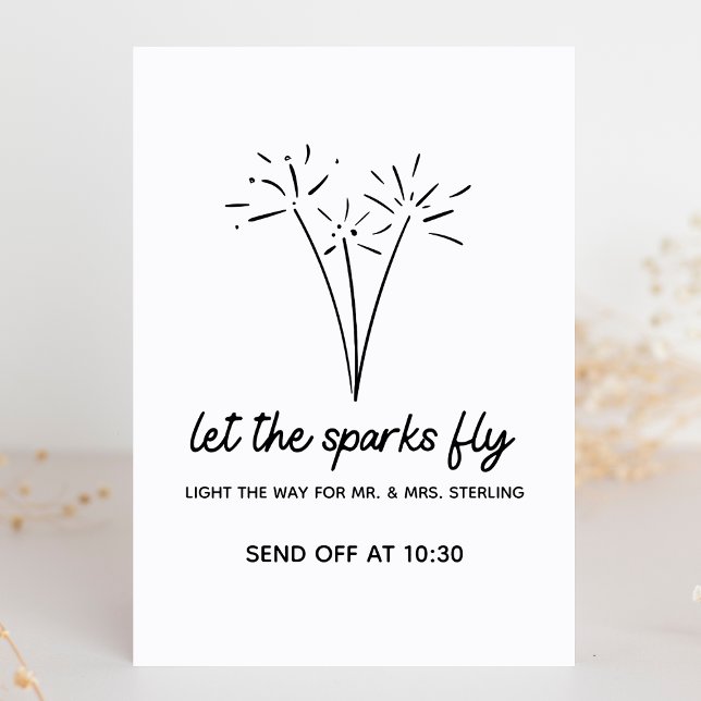 Carte Mariage minimaliste moderne Sparkler Envoi (Minimalist sparkler send-off sign for a clean, stylish wedding. Add your names and event details.)