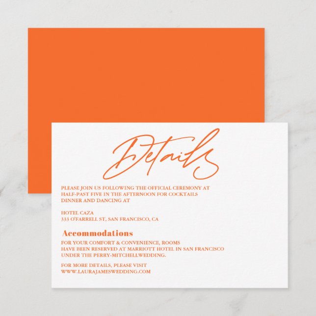 Carte mariage moderne chaude orange coloré (Devant / Derrière)