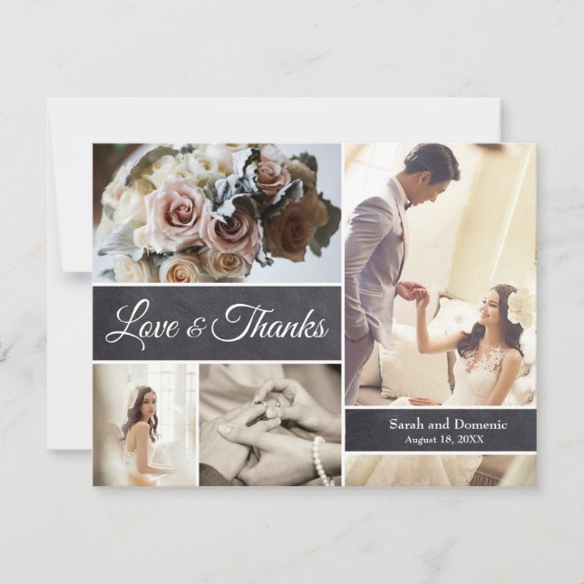 Carte Mariage moderne | Collage photo sur tableau noir (Devant)