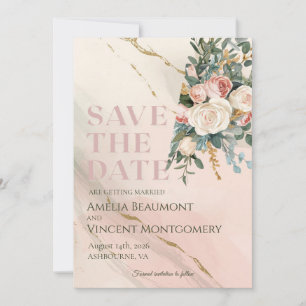 Carte Mariage Moderne de Fleurs Abstraites en Or 'Save t