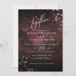 Carte MARIAGE Moderne Moody Bourgogne Dusty Rose Jaspé